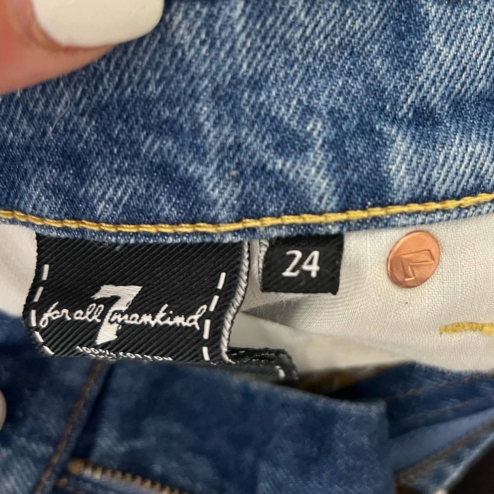 7 For All Mankind Distressed Raw Hem Frayed Denim Jean Mini Skirt Size 24 - Picture 4 of 14